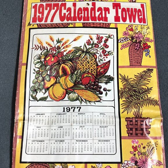 Vintage 1977 Cotton Linen Tea Towel Calendar Kitchen towel Harvest - Picture 2 of 12